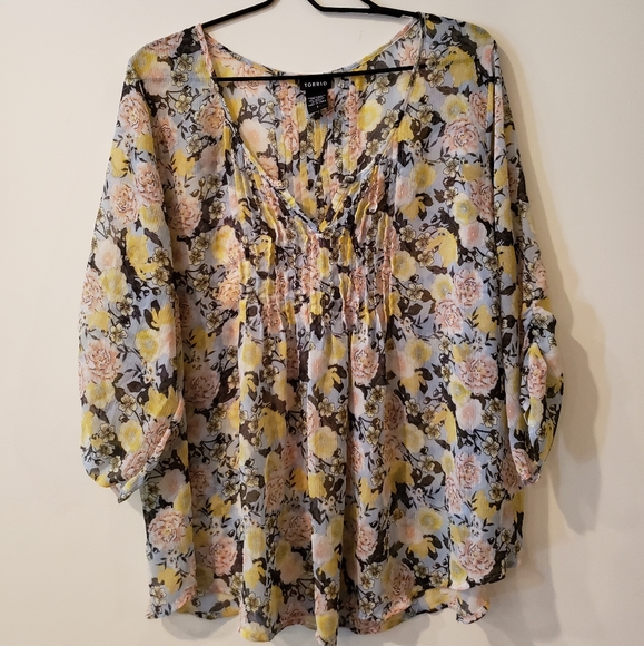 Floral Chiffon Pintuck Blouse - Picture 5 of 7